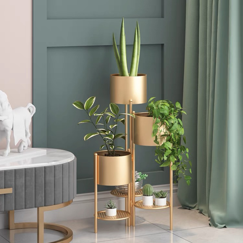 plant pot with gold stand Elegant 3-Tier Gold Plant Stand for Indoor Spaces – CharmyDecor
