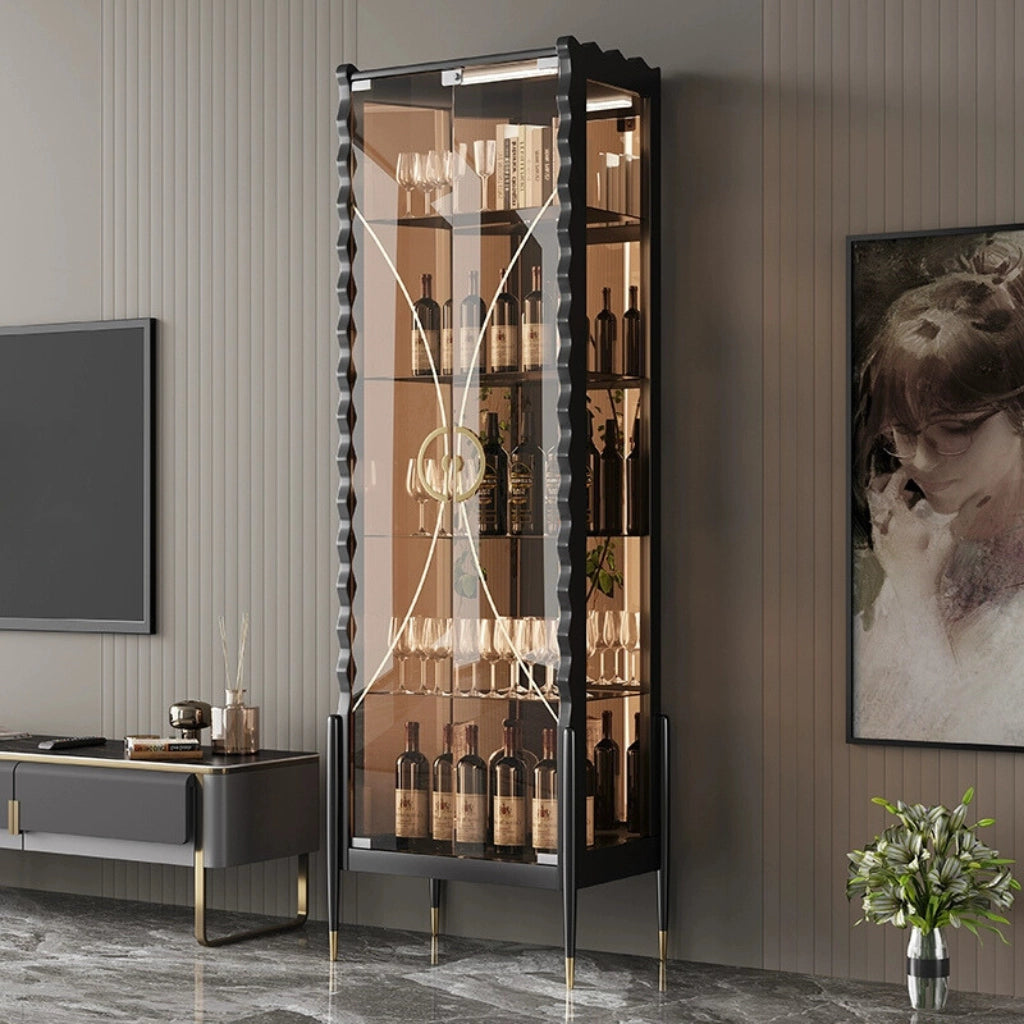 Sleek Glass Wine Display Cabinet for Tall Bottles – CharmyDecor