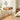 Wood makeup vanity set in natural finish in a bright and airy bedroom