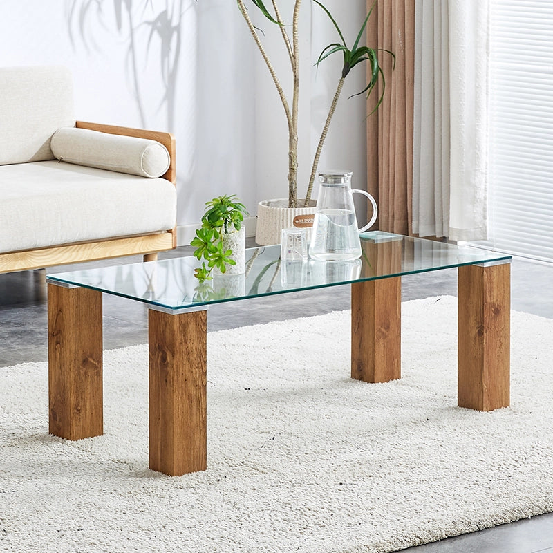 Modern Rectangle Glass Coffee Table with MDF Legs – CharmyDecor
