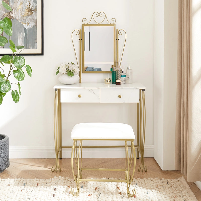56.8-Inch Minimalist White Makeup Vanity with Gold Legs CharmyDecor 56.8-Inch Minimalist White Makeup Vanity with Gold Legs CharmyDecor