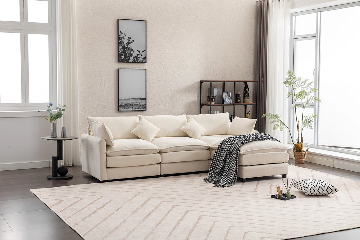 L-Shape Beige 4-Seater Cloud Sectiona...