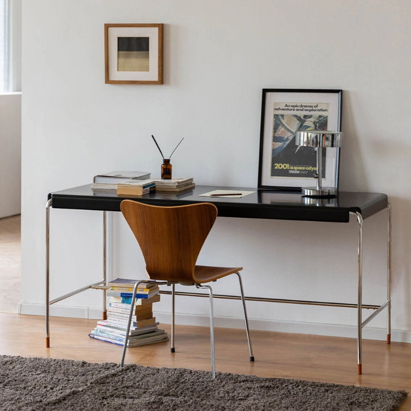 Mid-Century Modern Black Desk with Stainless Steel Legs – CharmyDecor