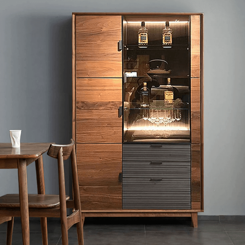 Elegant Black Walnut Wine Bar Cabinet with Glass Door – CharmyDecor