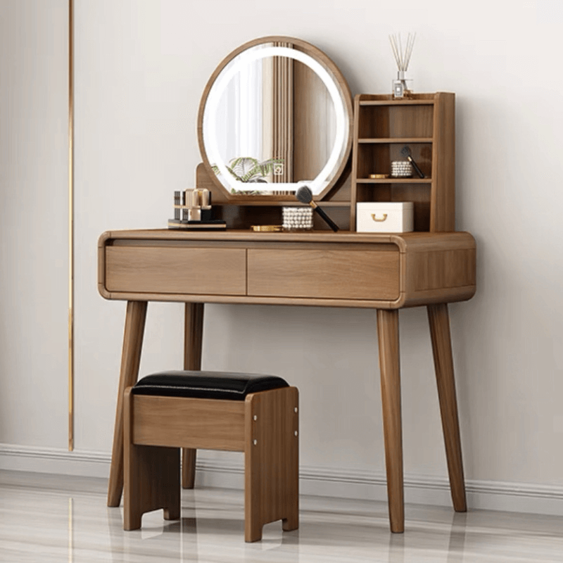 Nordic Solid Wood Vanity Table with Mirror & Drawers CharmyDecor Nordic Solid Wood Vanity Table with Mirror & Drawers CharmyDecor
