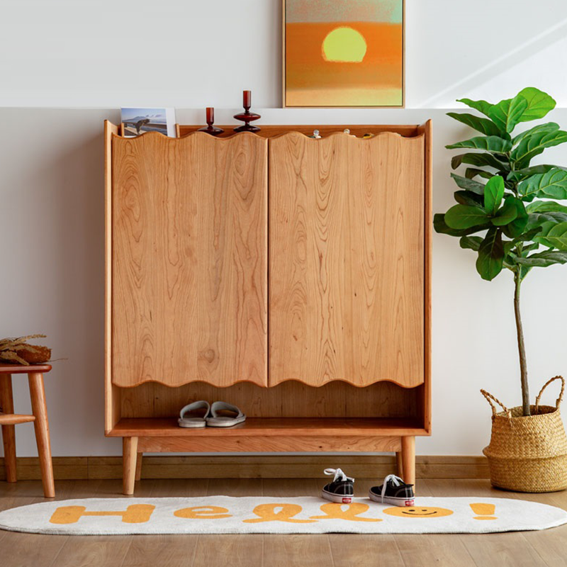 Nordic Solid Wood Shoe Cabinet with 2 Doors for Entryway – CharmyDecor
