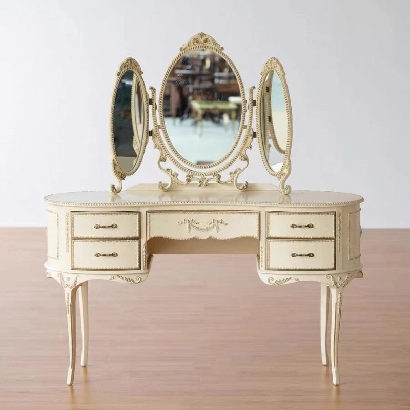 Victorian French Vanity Set with Mirror and Drawers - White – CharmyDecor