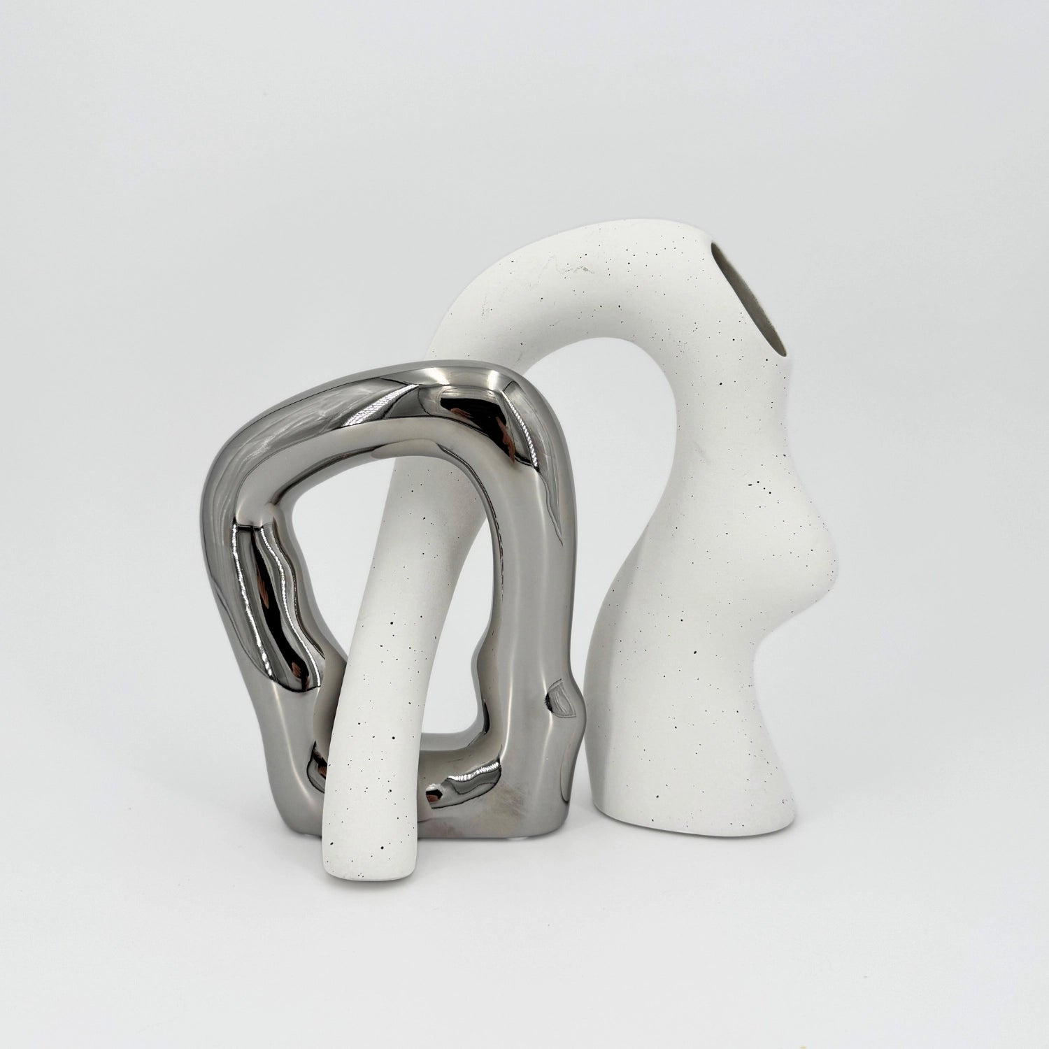 Abstract Ceramic Vases – Modern White and Silver Sculptural Vase Set ...