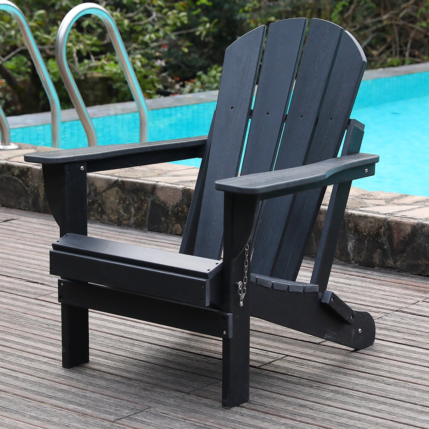 ADIRONDACK アウトドアチェア ブラック Black Folding HDPE Adirondack Chair, All-Weather Wood-Look Outdoor