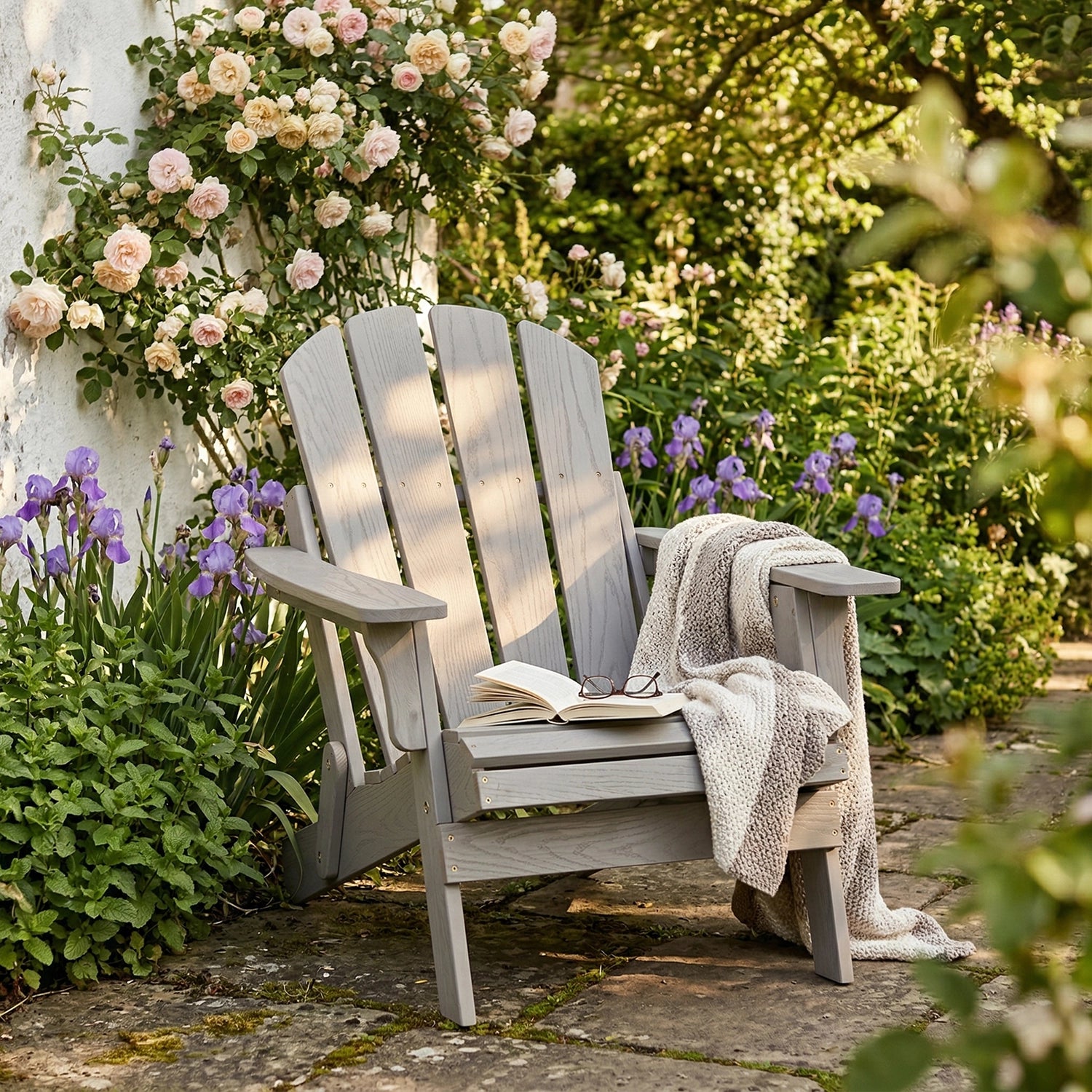 Gray Oversized Folding Hemlock Wood Adirondack Chair with Embossed