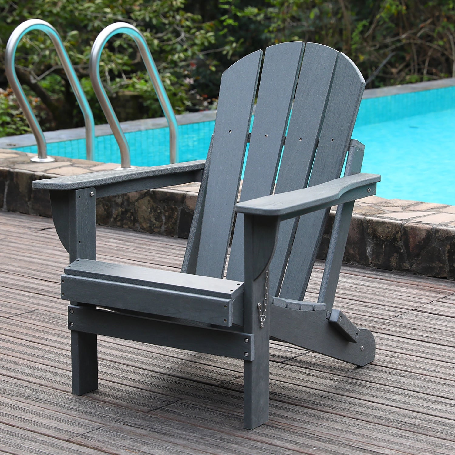 Grey HDPE Folding Adirondack Chair – All-Weather Outdoor Patio
