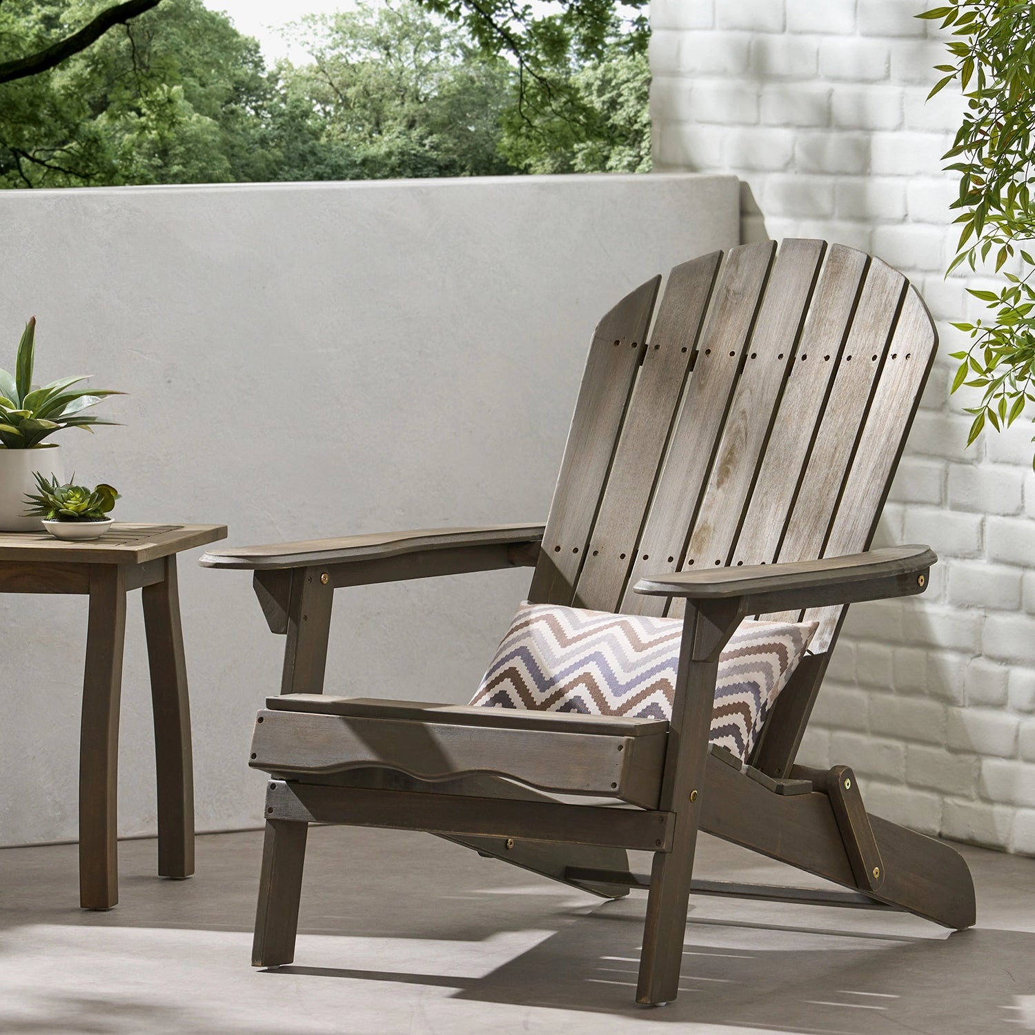 Malibu Folding Acacia Wood Adirondack Chair in Gray - Outdoor Patio Lo ...