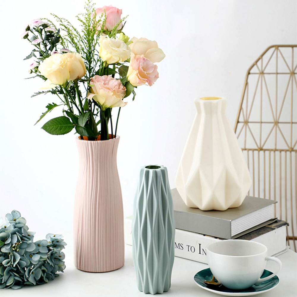 shatterproof flower plant pot vase Stylish Plastic Vase: Ceramic-Look Flower Pot Decor – CharmyDecor