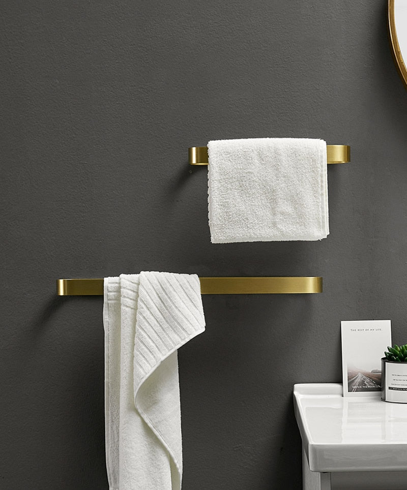 Wall Shelf With Towel Bar Toocust 8-Piece Gold Bathroom Accessory