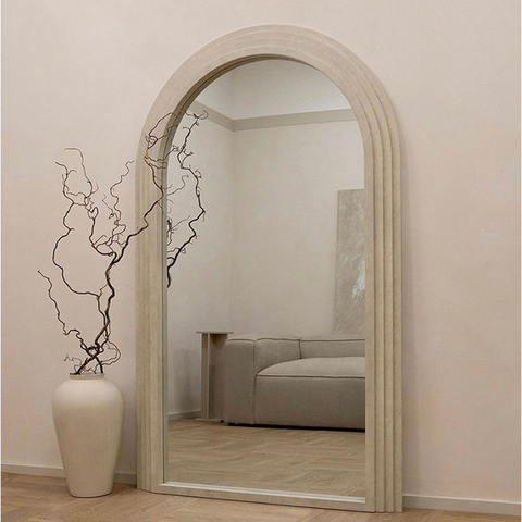 French Style Luxury Silver Wood Arched Floor Mirror - Full Length Mirror