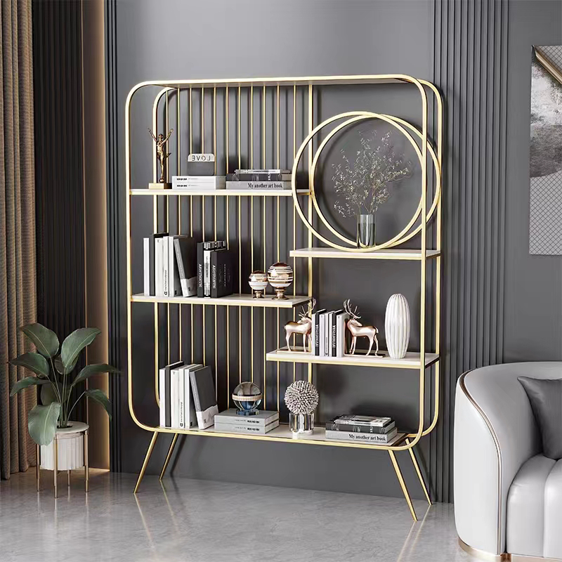 Elegant Gold Geometric Bookshelf - Iron Art Partition Rack – CharmyDecor