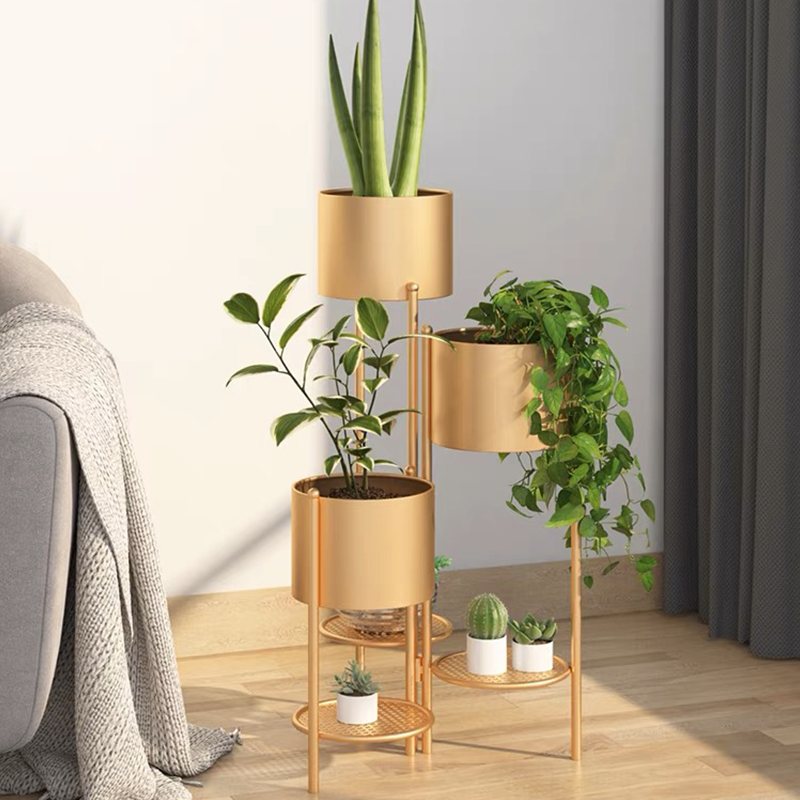 golden plant pot with stand Elegant 3-Tier Gold Plant Stand for Indoor Spaces
