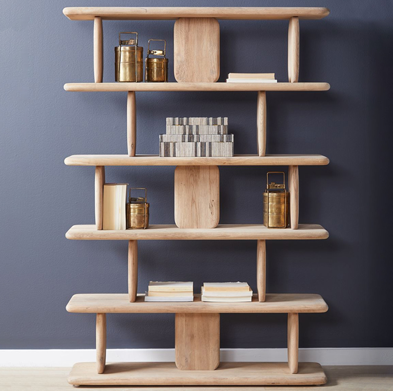 Nordic Style Sculptural Solid Oak Geometric Bookshelf
