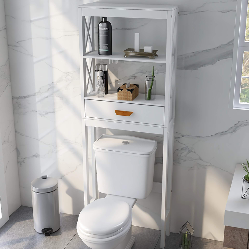 2 Tier White Bathroom Organizer with Shelves - Toilet Storage- CharmyDecor