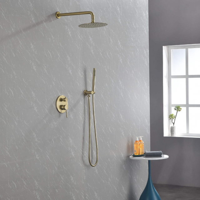 Brushed Gold Round Rainfall Shower System- CharmyDecor