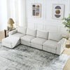 132" Beige L-Shaped Modular Sectional Sofa with Convertible Chaise Lounge and Moveable Ottoman