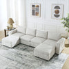 132" Beige U-Shaped Modular Sectional Sofa with Convertible Chaise Lounge and 2 Moveable Ottoman