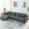 132" Dark Grey L-Shaped Modular Sectional Sofa with Convertible Chaise Lounge and Moveable Ottoman
