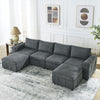 132" Dark Grey U-Shaped Modular Sectional Sofa with Convertible Chaise Lounge and 2 Moveable Ottoman
