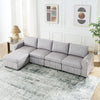 132" Light Grey L-Shaped Modular Sectional Sofa with Convertible Chaise Lounge and Moveable Ottoman