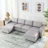 132" Light Grey U-Shaped Modular Sectional Sofa with Convertible Chaise Lounge and 2 Moveable Ottoman