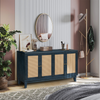Blue Wood Sideboard with 4 Rattan Doors & Adjustable Shelves