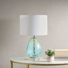 14" Modern Light Blue Ombre Glass Table Lamp with Drum Shade