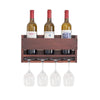 15" Traditional Wall Wine Rack in Dark Pine Wood with Cup Holder and 3 Bottle Holder