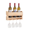 15" Traditional Wall Wine Rack in Natural Pine Wood with Cup Holder and 3 Bottle Holder