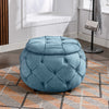 17.7" Blue Round Woven Storage Ottoman with Large Tufted Button