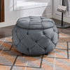 17.7" Grey Round Woven Storage Ottoman with Large Tufted Button