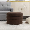 24.41" Brown Boucle Round Storage Ottoman - Footstool With Wooden Shelving