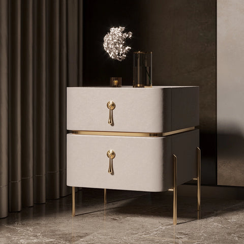 Modern 2-Drawer Leather Nightstand