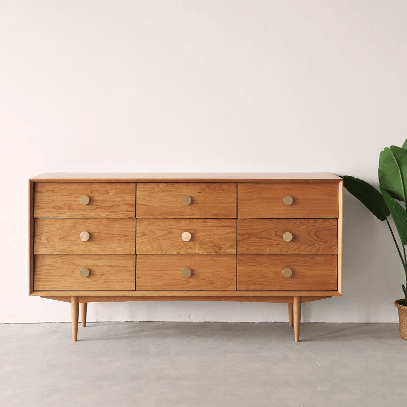 Eco-Friendly Wood Dresser with Elegant Gold Handles Eco-Friendly Wood Dresser with Elegant Gold Handles