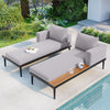 2-in-1 Modern Gray Outdoor Patio Metal Daybed with Wood Topped Side Space, Washable Cushions and Pillows