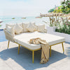 2-in-1 Modern Beige Outdoor Patio Daybed with Woven Nylon Rope Backrest and Washable Cushions