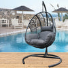 41.8" Outdoor Black PE Wicker Swing Egg Chair with Anthracite Cushion & Black Base