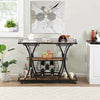 44 Inch Industrial Metal Bar Cart with 3-Tier Storage Shelves, Wine & Glass Rack in Black & Brown Finish