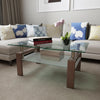 39"  Modern Square Glass Coffee Table with Wooden Legs