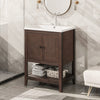 24" Modern Brown Ceramic Sink Bathroom Vanity with Open Style Shelf