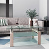 39.4"  Modern Rectangle Oak Glass Coffee Table - Wooden Legs Table