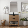 30" Modern Freestanding Imitative Oak Bathroom Vanity with Black Resin Sink, 2 Drawers & Open Storage Shelf
