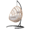 45" Outdoor Natural Wicker Swing Egg Chair with Beige Cushion & Black Base