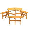 67 Inch Round Fir Wood Picnic Table with 3 Built-in Benches & Umbrella Hole in Natural Finish