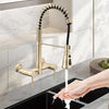 13.8" Brushed Gold 3-Functions Stainless Steel Wall Mounted Pull Down Kitchen Faucet